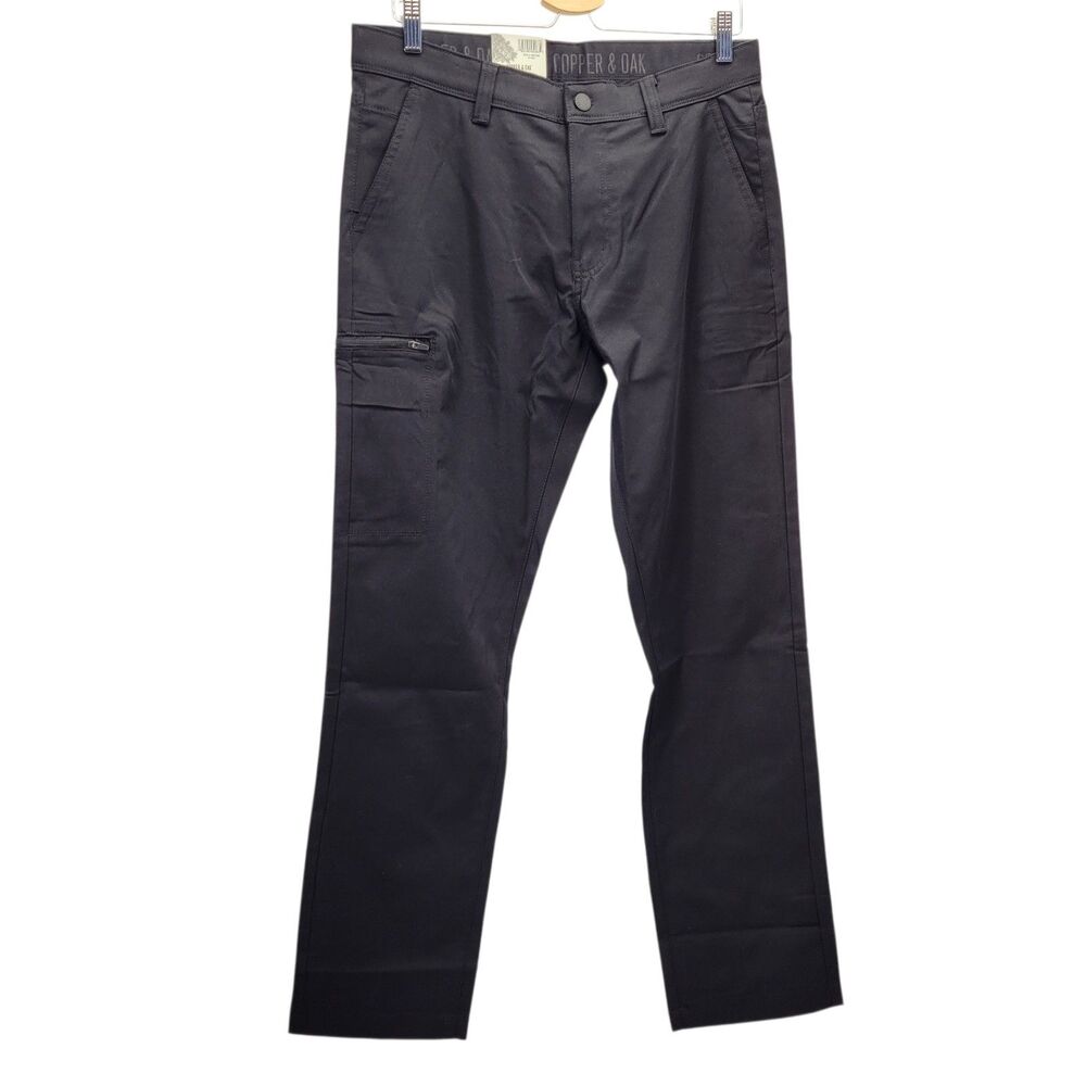 Copper & Oak Men’s Stretch Tech Utility Pants Cargo Zip Pocket – Black, 32×32